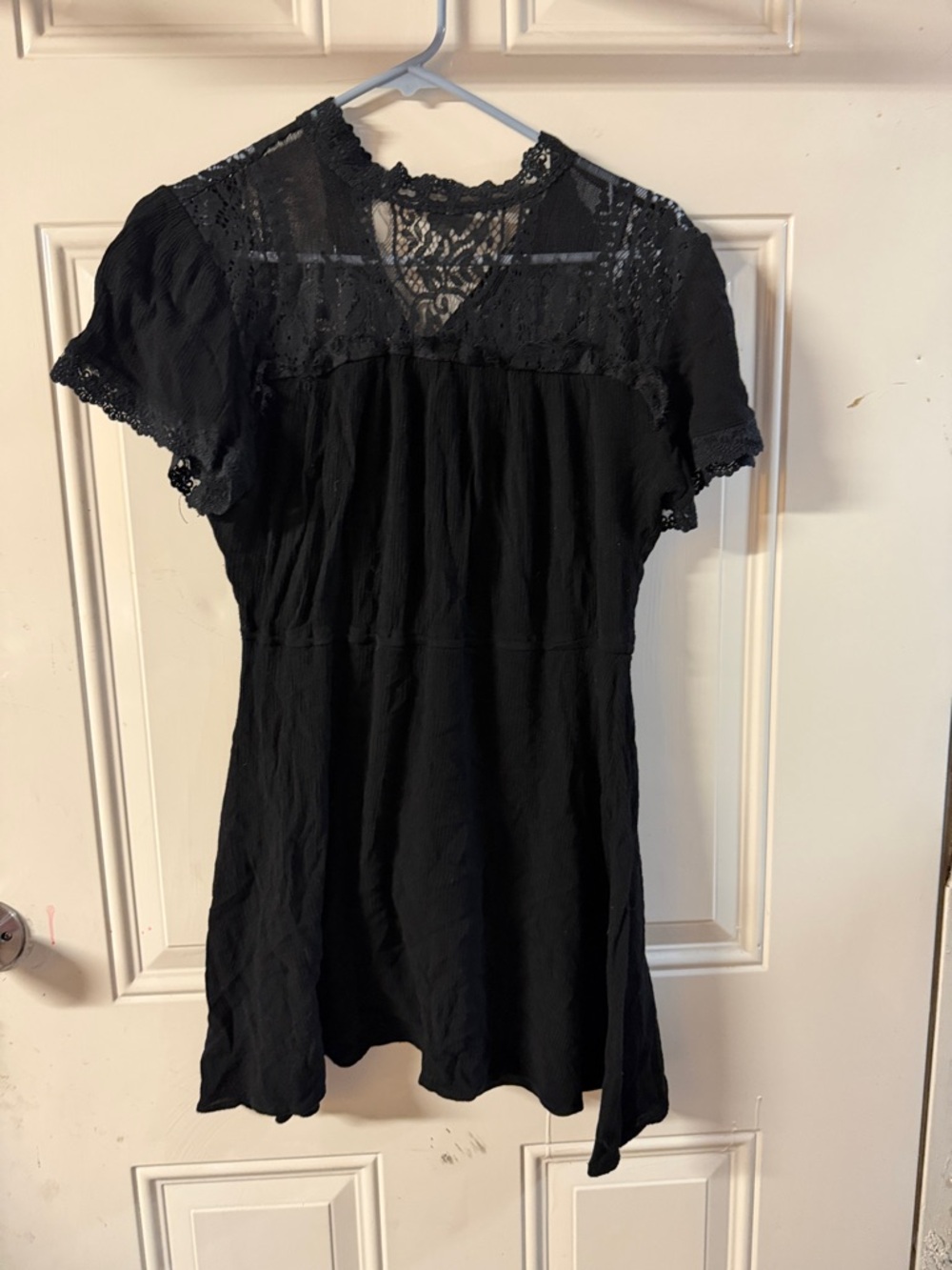 Free People Black Lace Yoke Dress Top